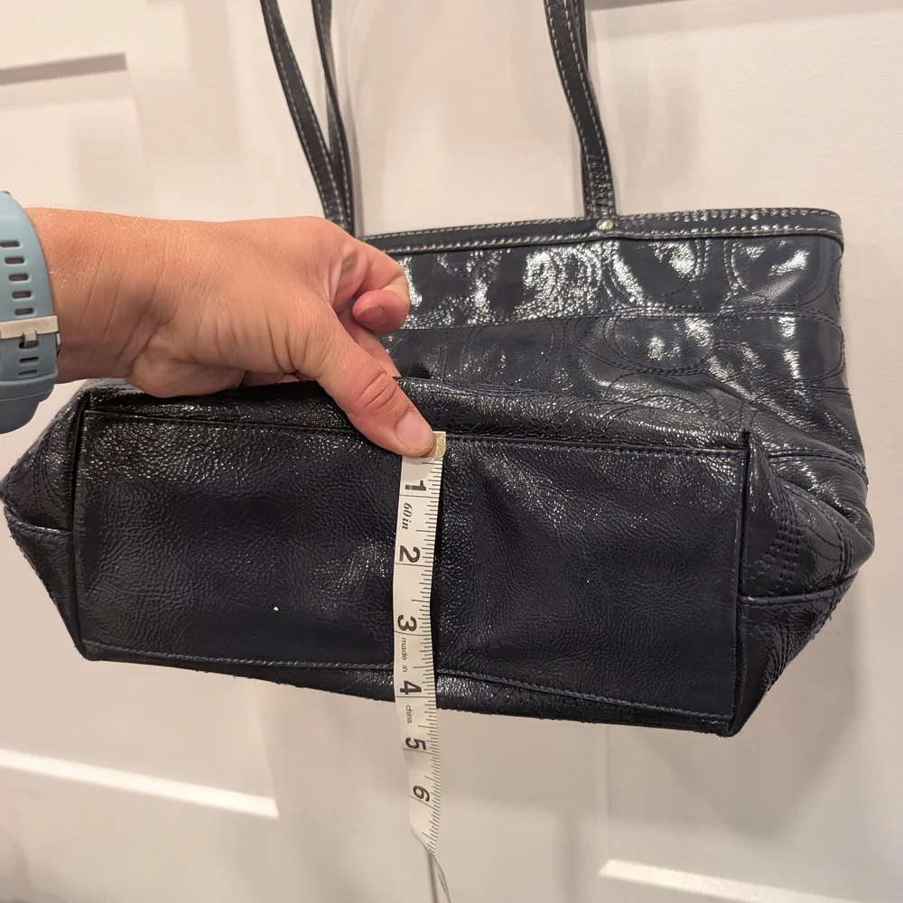 COACH Monogrammed Elegant Navy Leather Tote Shoulder Bag
